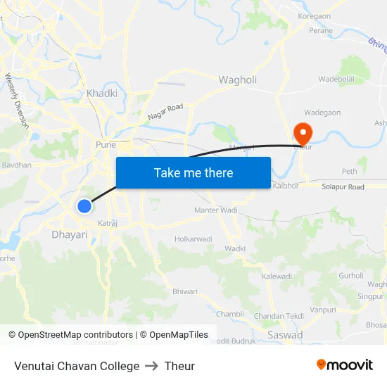 Venutai Chavan College to Theur map