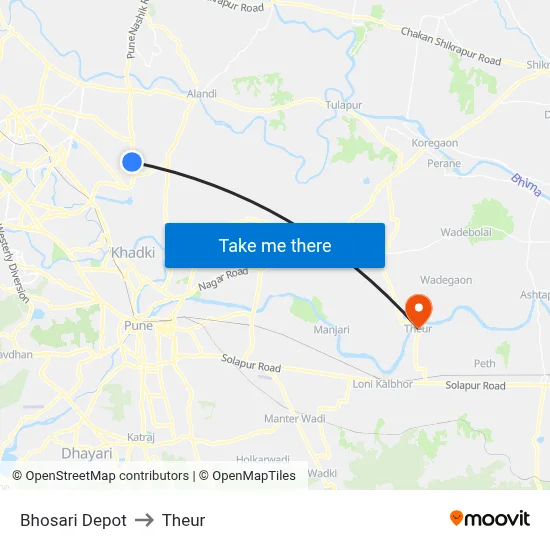 Bhosari Depot to Theur map