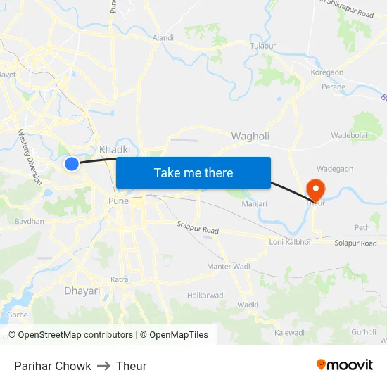 Parihar Chowk to Theur map