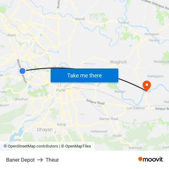 Baner Depot to Theur map