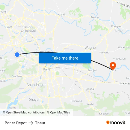 Baner Depot to Theur map