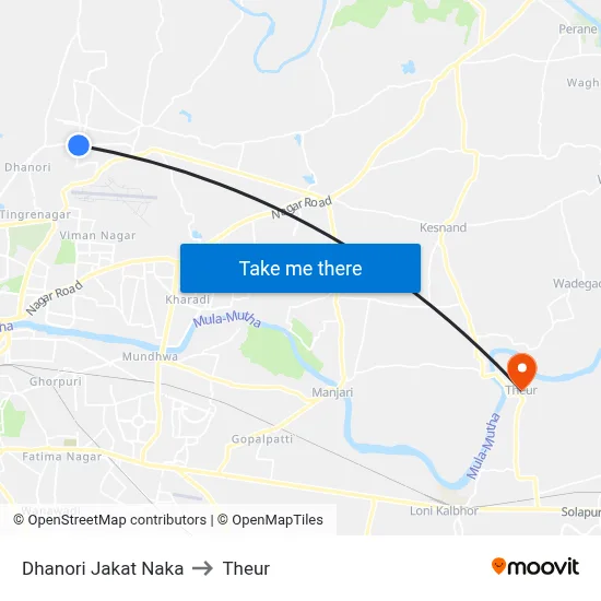Dhanori Jakat Naka to Theur map