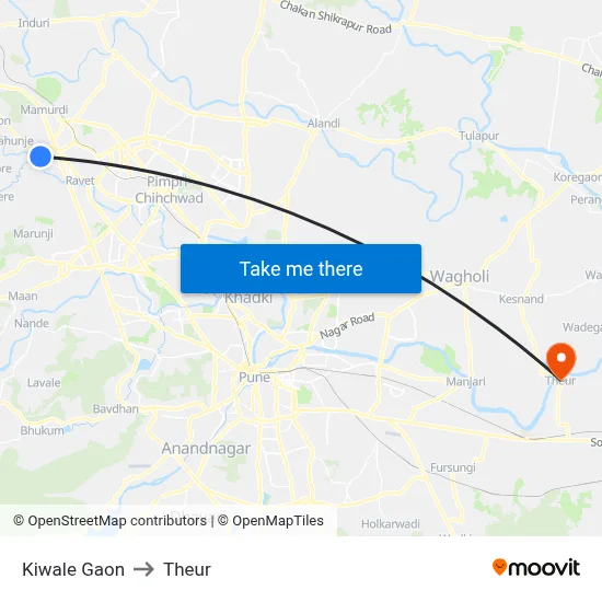 Kiwale Gaon to Theur map