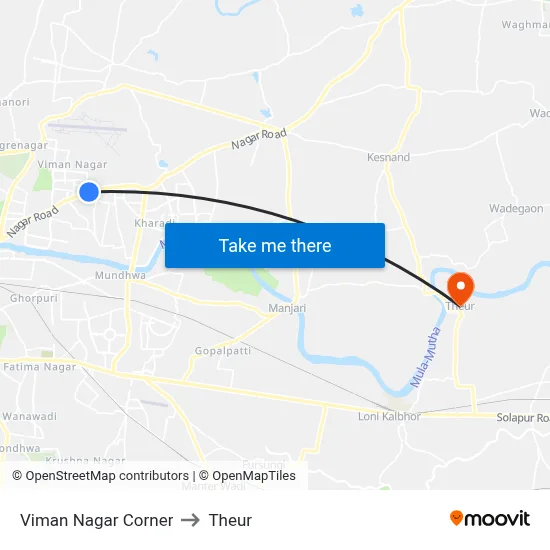 Viman Nagar Corner to Theur map