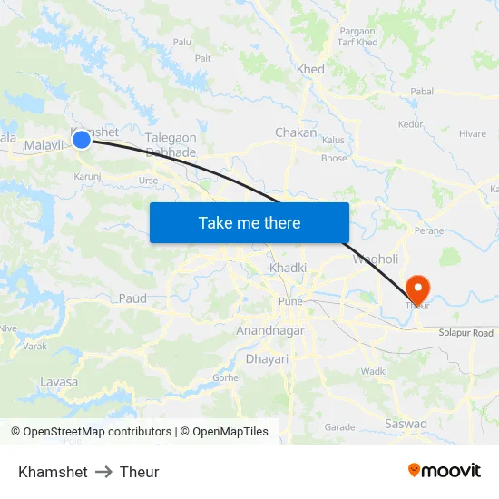 Khamshet to Theur map