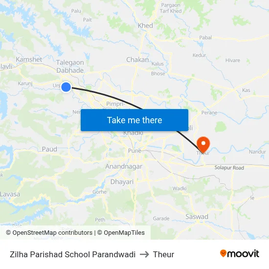 Zilha Parishad School Parandwadi to Theur map