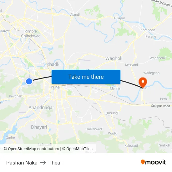 Pashan Naka to Theur map