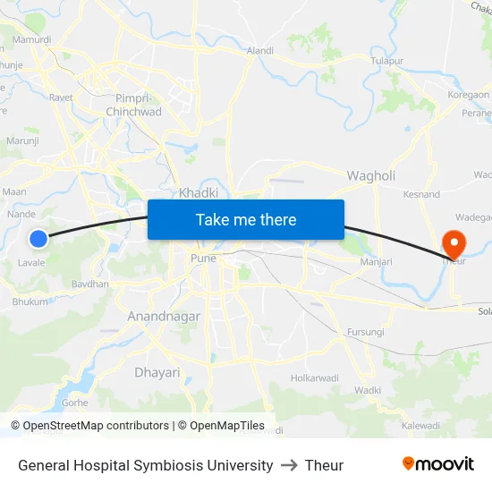 General Hospital Symbiosis University to Theur map