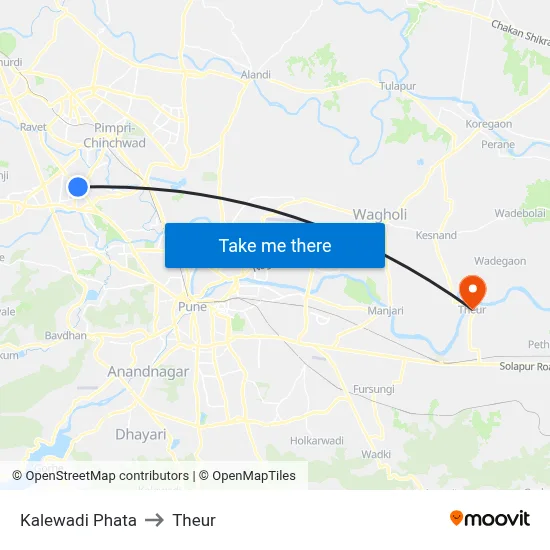 Kalewadi Phata to Theur map
