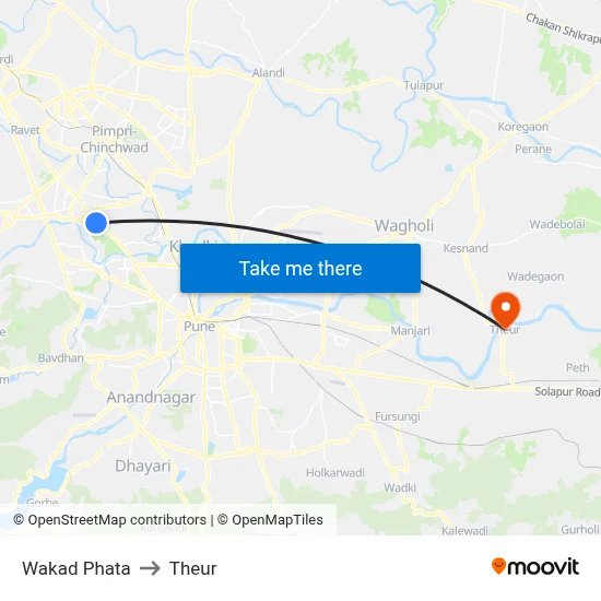 Wakad Phata to Theur map