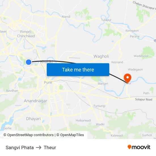 Sangvi Phata to Theur map