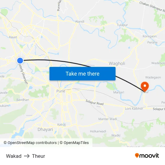Wakad to Theur map