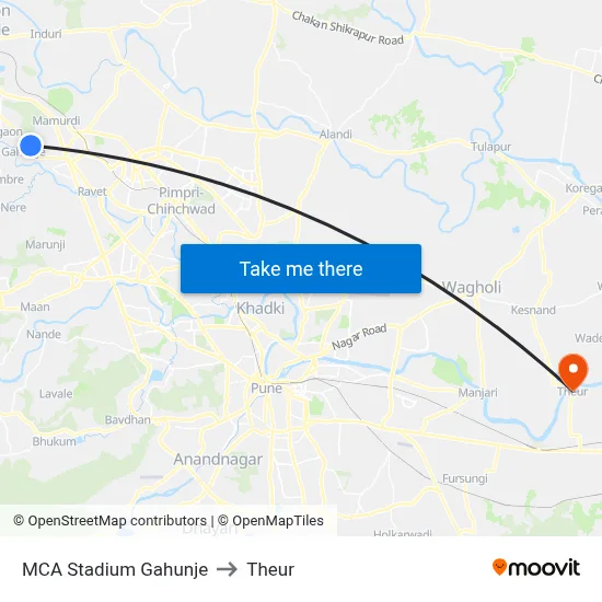 MCA Stadium Gahunje to Theur map