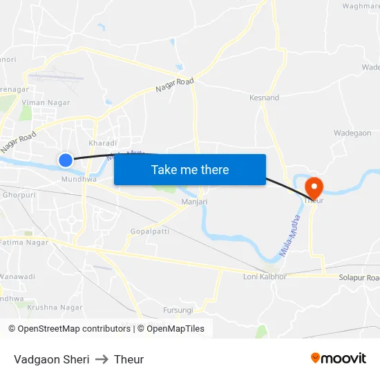 Vadgaon Sheri to Theur map
