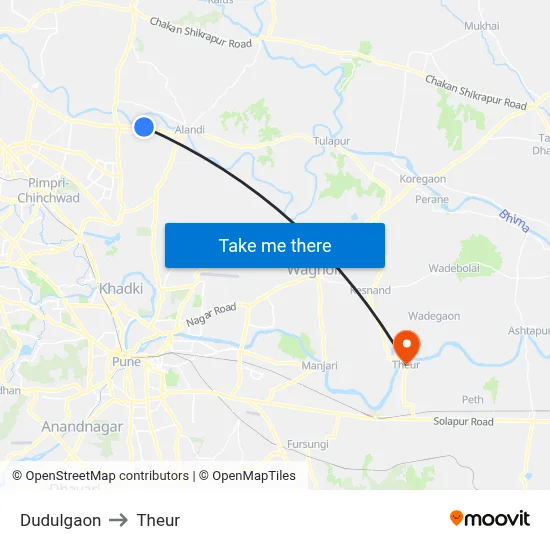 Dudulgaon to Theur map