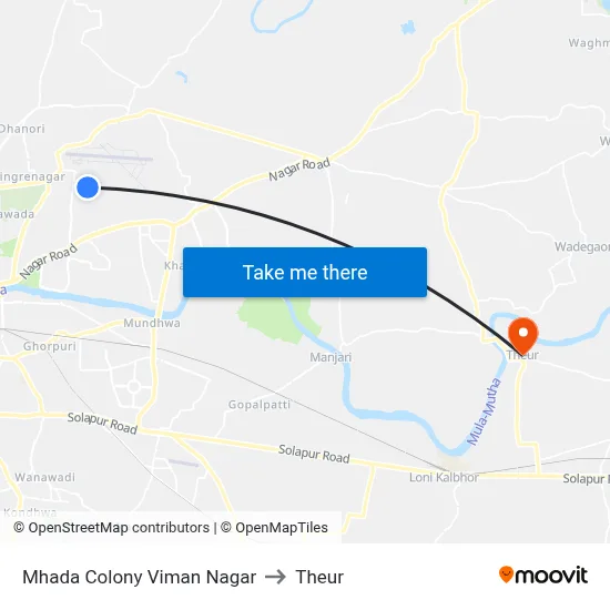 Mhada Colony Viman Nagar to Theur map