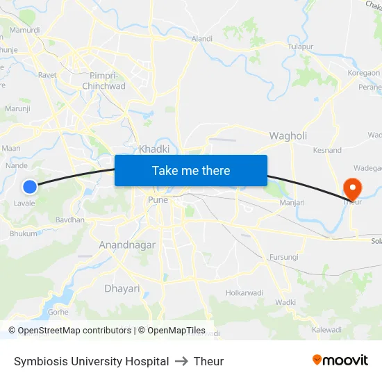 Symbiosis University Hospital to Theur map