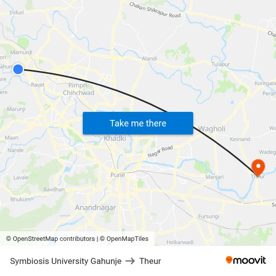 Symbiosis University Gahunje to Theur map