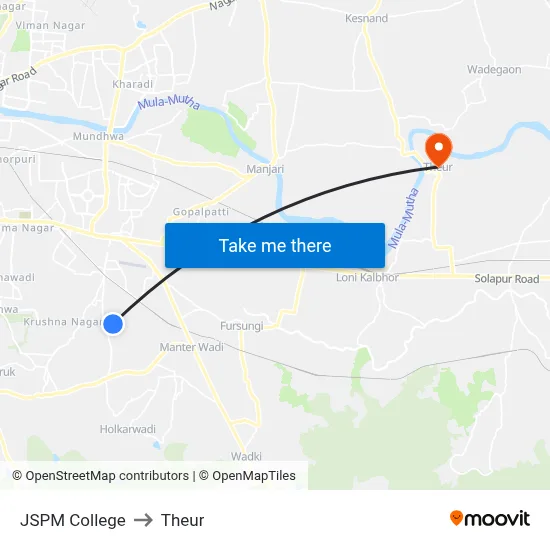 Satav Nagar JSPM College to Theur map
