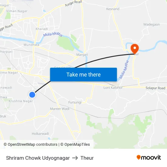Shriram Chowk Udyognagar to Theur map