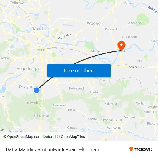 Datta Mandir Jambhulwadi Road to Theur map