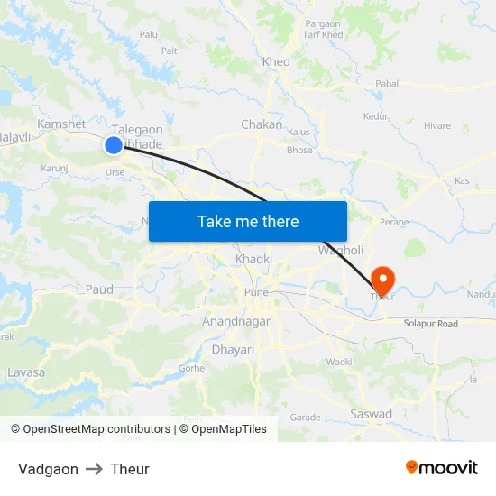 Vadgaon to Theur map