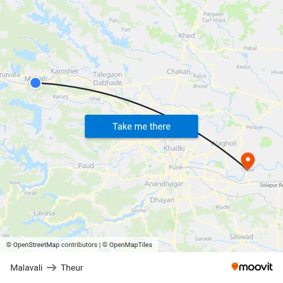 Malavali to Theur map