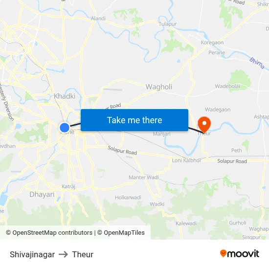 Shivajinagar to Theur map