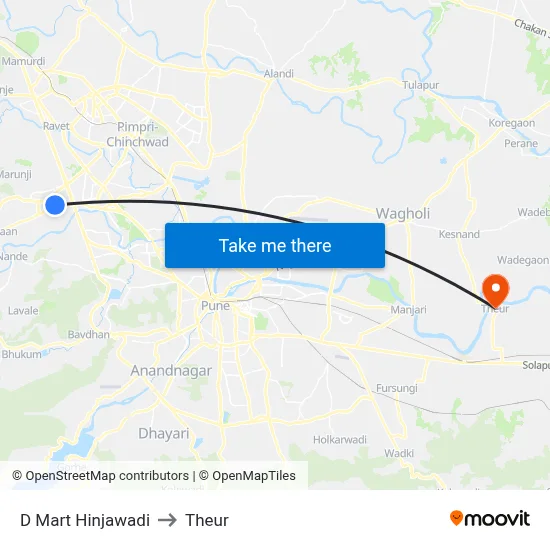 D Mart Hinjawadi to Theur map