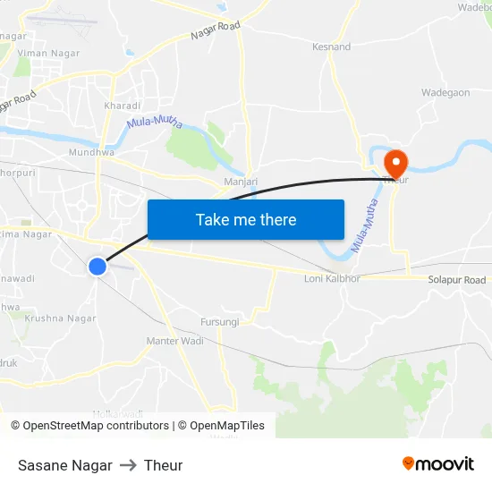 Sasane Nagar to Theur map