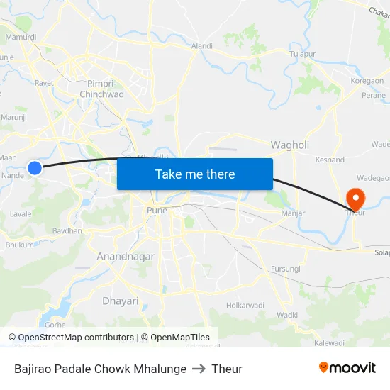 Bajirao Padale Chowk Mhalunge to Theur map