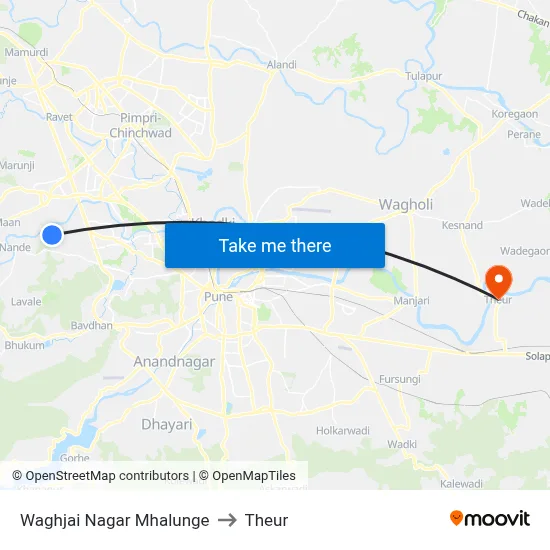 Waghjai Nagar Mhalunge to Theur map