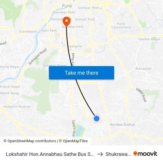 Lokshahir Hon.Annabhau Sathe Bus Stand Upper Depot to Shukrawar Peth map