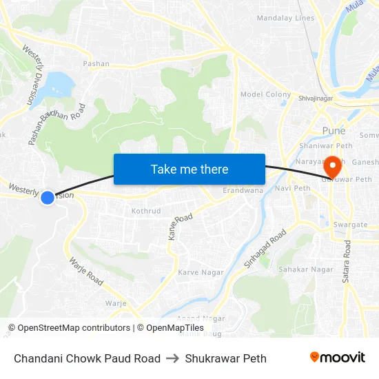 Chandani Chowk Paud Road to Shukrawar Peth map