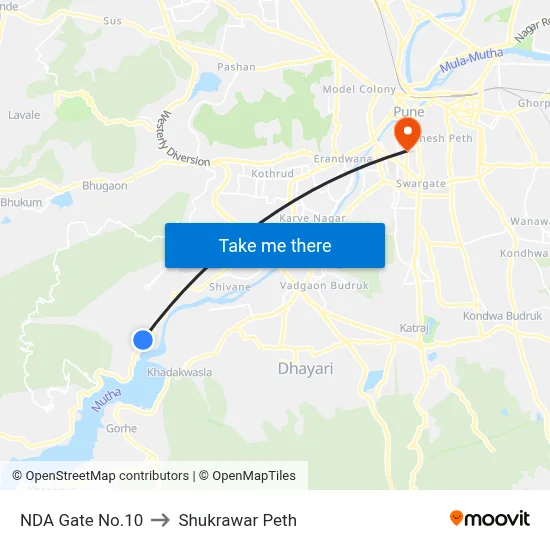 NDA Gate No.10 to Shukrawar Peth map