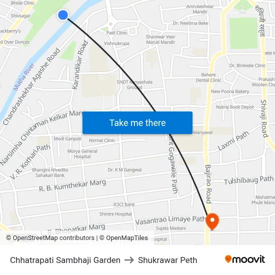Chhatrapati Sambhaji Garden to Shukrawar Peth map