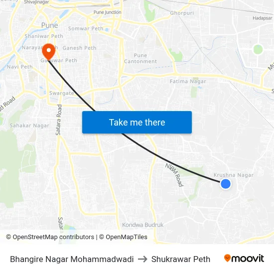 Bhangire Nagar Mohammadwadi to Shukrawar Peth map