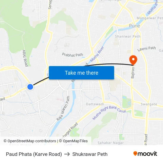 Paud Phata (Karve Road) to Shukrawar Peth map