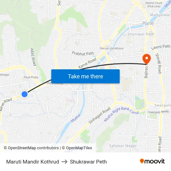 Maruti Mandir Kothrud to Shukrawar Peth map