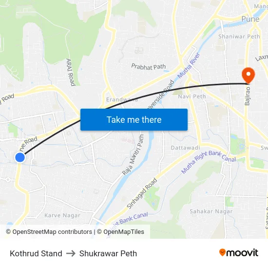 Kothrud Stand to Shukrawar Peth map