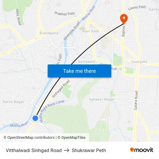 Vitthalwadi Sinhgad Road to Shukrawar Peth map