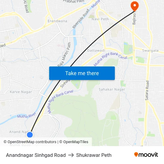 Anandnagar Sinhgad Road to Shukrawar Peth map