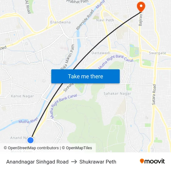 Anandnagar Sinhgad Road to Shukrawar Peth map