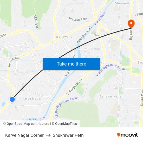 Karve Nagar Corner to Shukrawar Peth map
