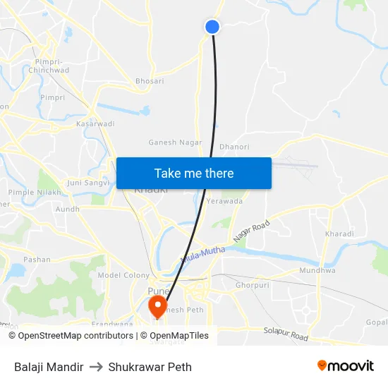Balaji Mandir to Shukrawar Peth map