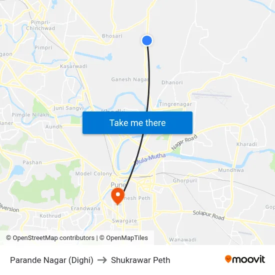 Parande Nagar (Dighi) to Shukrawar Peth map