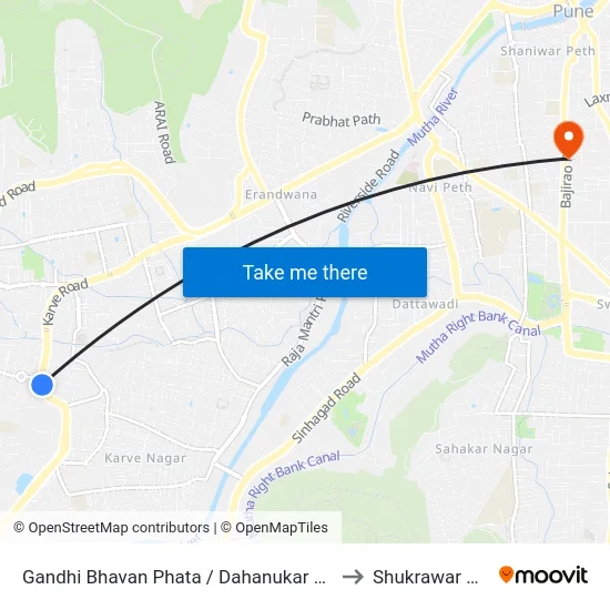 Gandhi Bhavan Phata / Dahanukar Colony to Shukrawar Peth map