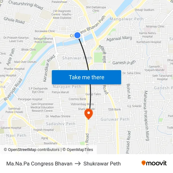 Ma.Na.Pa Congress Bhavan to Shukrawar Peth map