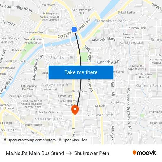 Ma.Na.Pa Main Bus Stand to Shukrawar Peth map