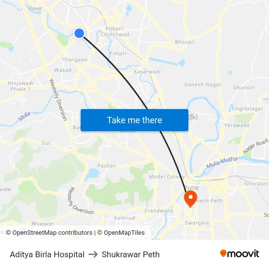 Aditya Birla Hospital to Shukrawar Peth map
